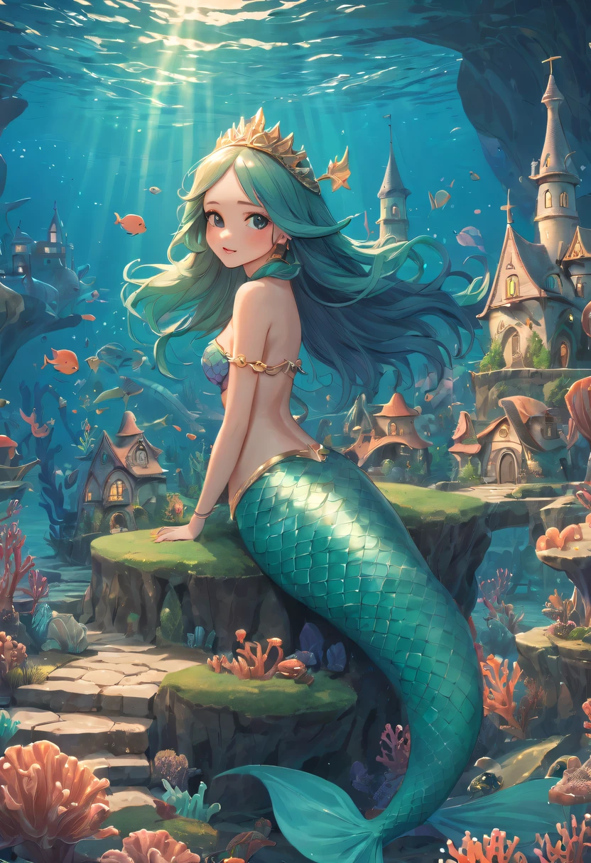 Fairy Tale Village，ocean floor，Beautiful mermaid princess