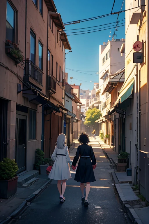 anime scene of a couple of people walking down a street, Ruins Explorer at Dusk, screenshot from the anime film, Today’s recommended anime  still, in the anime film, ruins in the background, 2 0 1 9 animation screenshots, Opening scene, Screenshot of the 2012 animation, city ruins in the background, TV animation stills