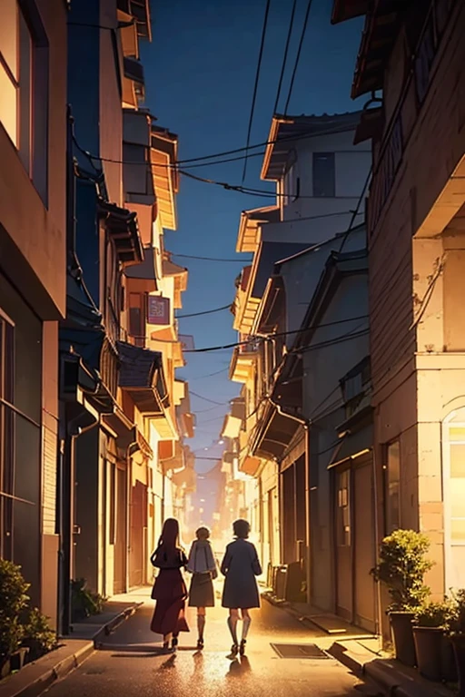 anime scene of a couple of people walking down a street, Ruins Explorer at Dusk, screenshot from the anime film, Today’s recommended anime  still, in the anime film, ruins in the background, 2 0 1 9 animation screenshots, Opening scene, Screenshot of the 2012 animation, city ruins in the background, TV animation stills