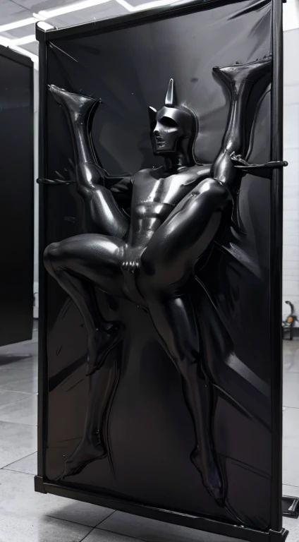 male latex cocooned on the floor