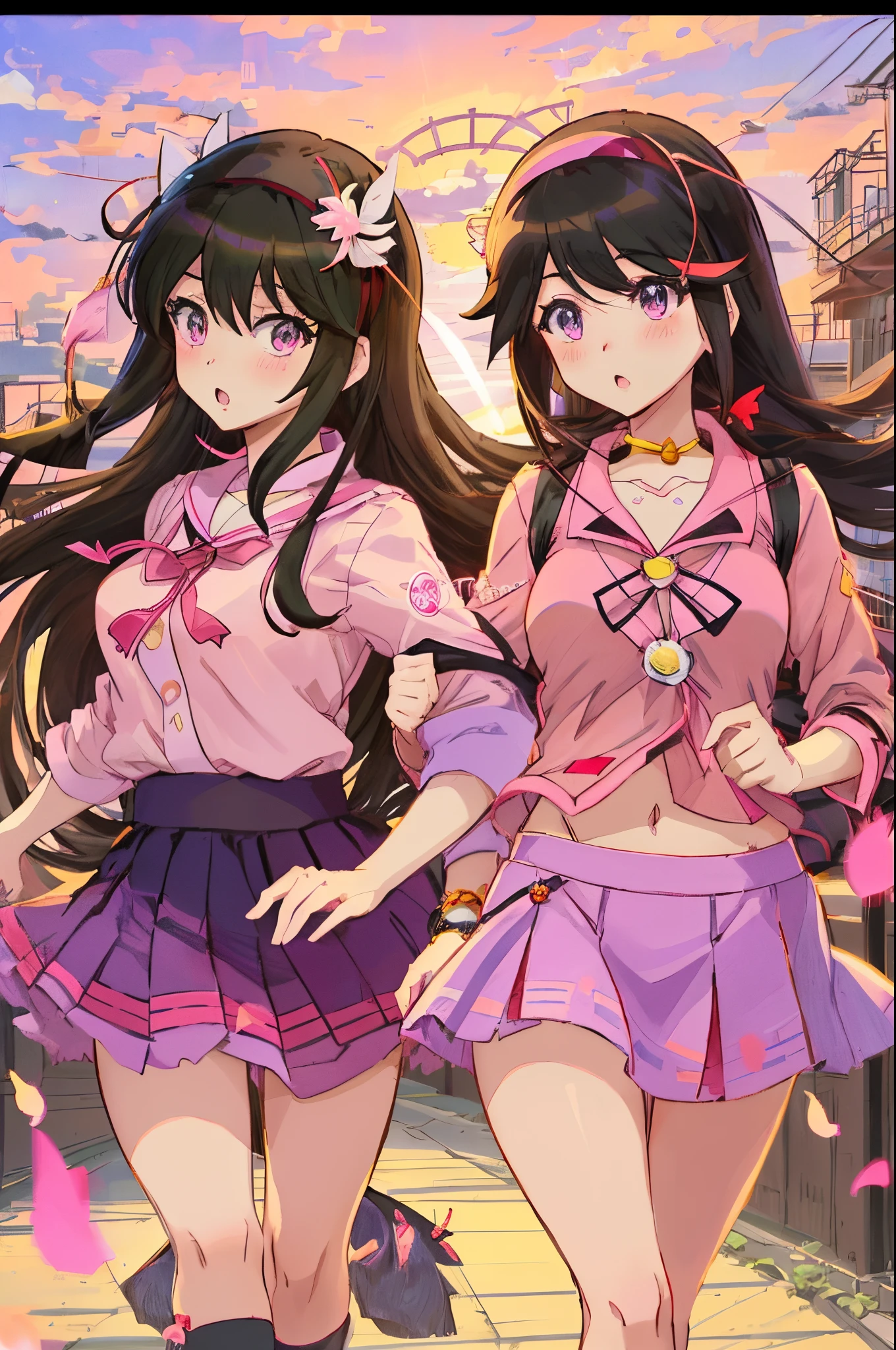 Anime girl with long black hair and wearing a pink shirt and purple skirt, anime moe art style, hanayamata, hana yata, Hinata Hyuga, by Jin Homura, Dynamic!!, maya fey from ace attorney, Running anime girl, zerochan art, attractive matoi ryuko, Rin, zerochan, by Ai-Mitsu,Anime girl with long black hair and wearing a pink shirt and purple skirt, an anime drawing by Jin Homura, pixiv, shin hanga, anime moe art style, hanayamata, hana yata, Hinata Hyuga, Dynamic!!, maya fey from ace attorney, Running anime girl, zerochan art, attractive matoi ryuko