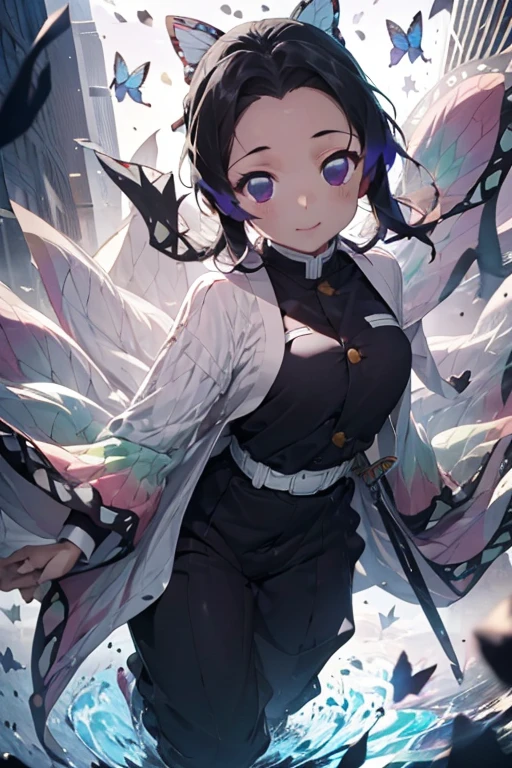 (Best Quality、8K、nffsw:1.2)、(cute Japanese girls)、((ninja outfit:1.5))、(Falling from the sky)、Composition looking down from above、skinny limbs、a serene smile、katanas、Confetti、butterflies dancing around、perfect hands perfect fingers perfect breasts perfect hair perfect face perfect body