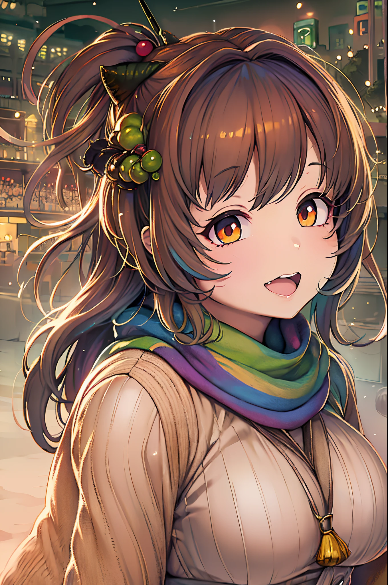 Anime girl with long hair and a scarf in a city - SeaArt AI