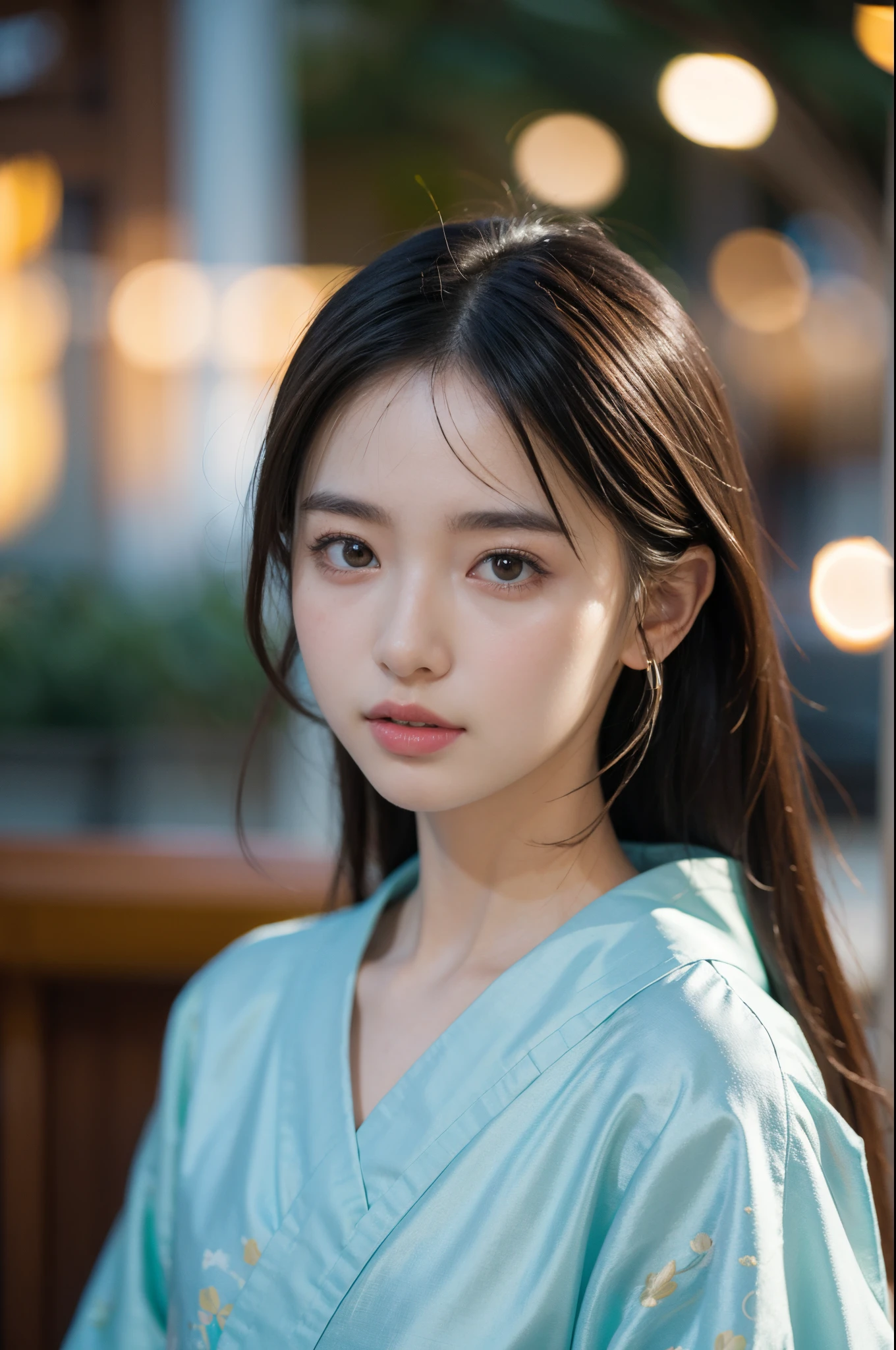 (masterpiece, best quality:1.4), beautiful face, 8k, 85mm, absurdreloral pattern yukata:1.4), face close up, violaceaess, gardeniass, delicate girl, solo, night, looking at viewer, upper body, film grain, chromatic aberration, sharp focus, facelight, professional lighting, sophisticated, (smile:0.4), ( background, bokeh background:1.2), detail face