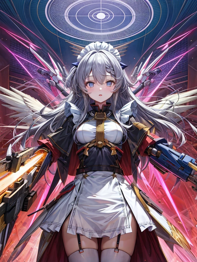 (masterpiece, Highest quality),altair,1 Girl, Final form,Beautiful Eyes,whole body, elegant, 1 Girl, Thigh-high boots, Looking down,From below,Lower your gaze,cute, Blushed, Looking at the audience, From above,blue eyes, Beautiful Eyes, Beautiful background, Particles of light, Light of the sun, Dramatic lighting, outside, Shiny, Realistic, Highest quality, Very detailed, scenery, 緻密でBeautiful Eyes, Thin Hair