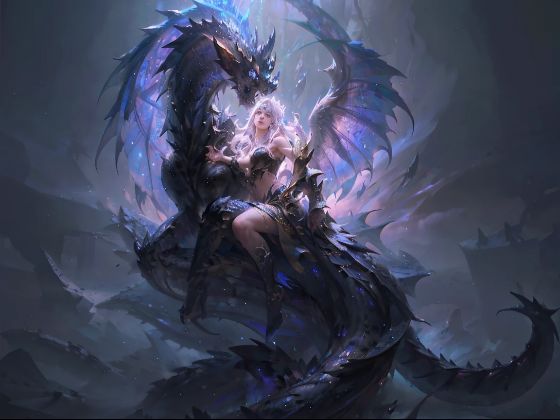 dragon girl, Glowing scales, Majestic wings, flowing mane, ethereal background, Enigmatic Atmosphere, Extremely colorful, Intricate patterns, atmosphere, 超高分辨率, (realistically:1.4), RAW photos,16k,dramatic lights,