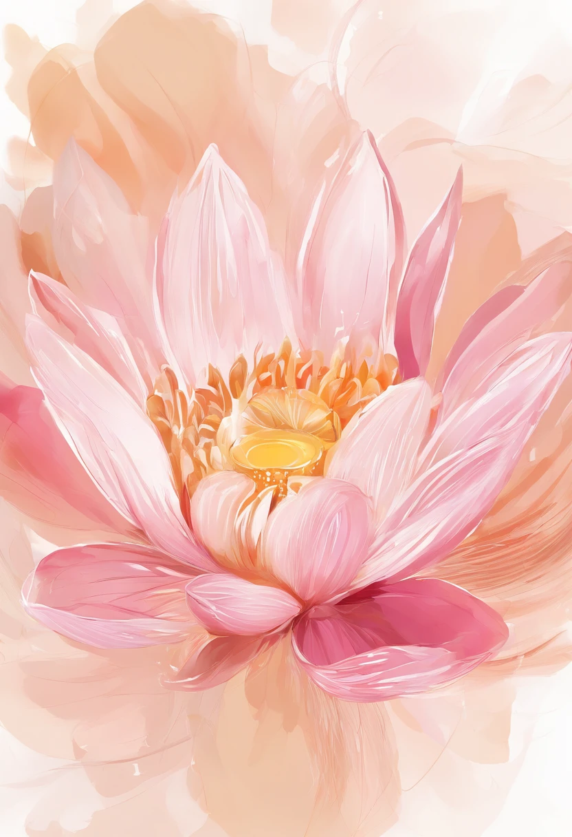 Draw an abstract painting of a single flower.,pale pink lotus flower、round lotus leaf、use acrylic paint、Abstract artist known for his unique use of acrylic pouring, real brush strokes,aesthetic composition,Minimal style, Delicate, Flowing strokes、calm and calm shape、pale pink lotus flower、symbolizes inner contentment and peace、express a sense of calm and contentment、The main color of the work is warm light brown...................、The color is soft and gentle.、Soft brightness、Add moist compacted sand、Enhances the texture and tactile elements of your artwork, While staring at this image, oot、Interaction of color and texture、Immerse yourself in the rich atmosphere、guided by a sense of satisfaction