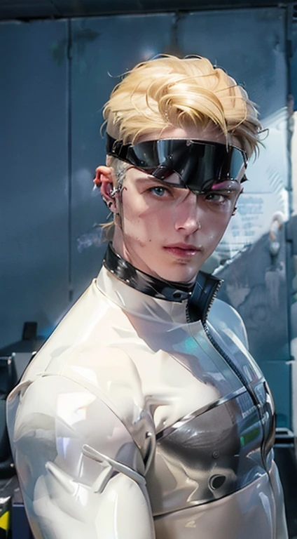blonde hair male RUBBER DRONE with hynotic visor