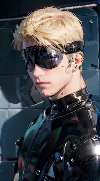 blonde hair male RUBBER DRONE with hynotic visor