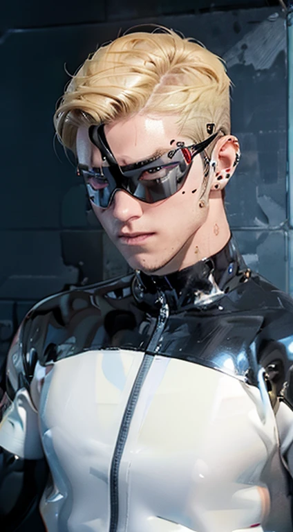 blonde hair male RUBBER DRONE with hynotic visor