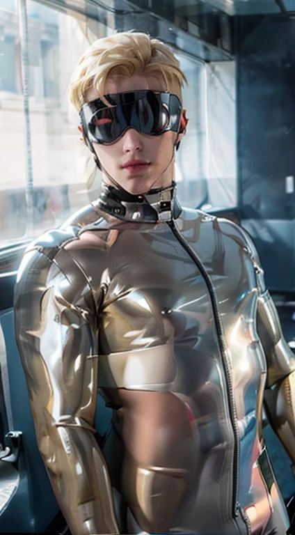 blonde hair male RUBBER DRONE with hynotic visor