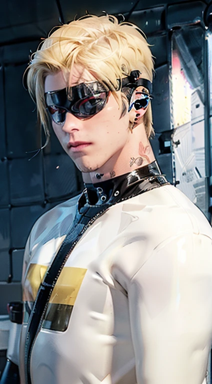 blonde hair male RUBBER DRONE with hynotic visor