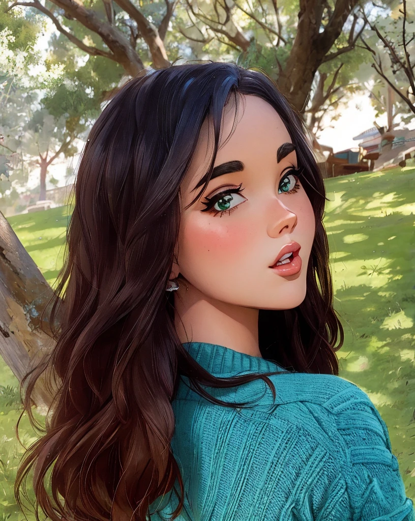 plump woman with long dark hair and a green sweater, Isabela Moner, Chloe Bennet, Fanart, lucy hale, Hailee Steinfeld, Kailee Mandel, Artista Disney, Sidnei Hanson, Pokimane, foto de perfil headshot, julia fuentes, Lilly Collins, Tessa Thompson, Alanis Guillen, Retrato de Vanessa Morgan, franja de cortina, olhar bonito