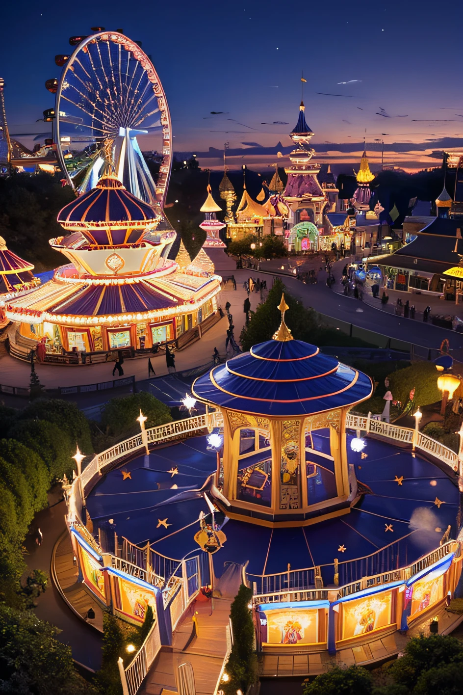 An amusement park,Starlight Fantasy Night,Fantastic and magical,Fairytale, shocked