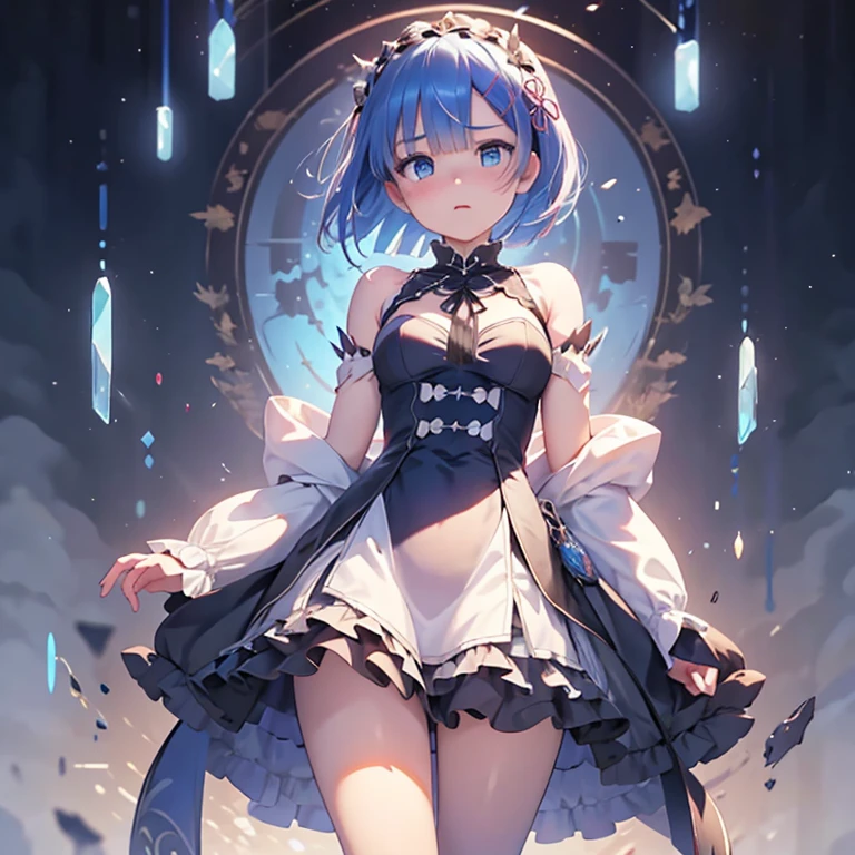 ，water ink，inky，Smudge，，Cartoon girl，bulky，short detailed hair，Issuing，The scene ，super-fine，ultra - detailed，high quarity，8K ，Sharpen the focus of the scene on Aiur&#39;s body in the center background，OC rendering、Close to face　Serious face　get angry　Rezero　animesque　full bodyesbian　The whole picture　Standing　Bipedal　Raise one leg