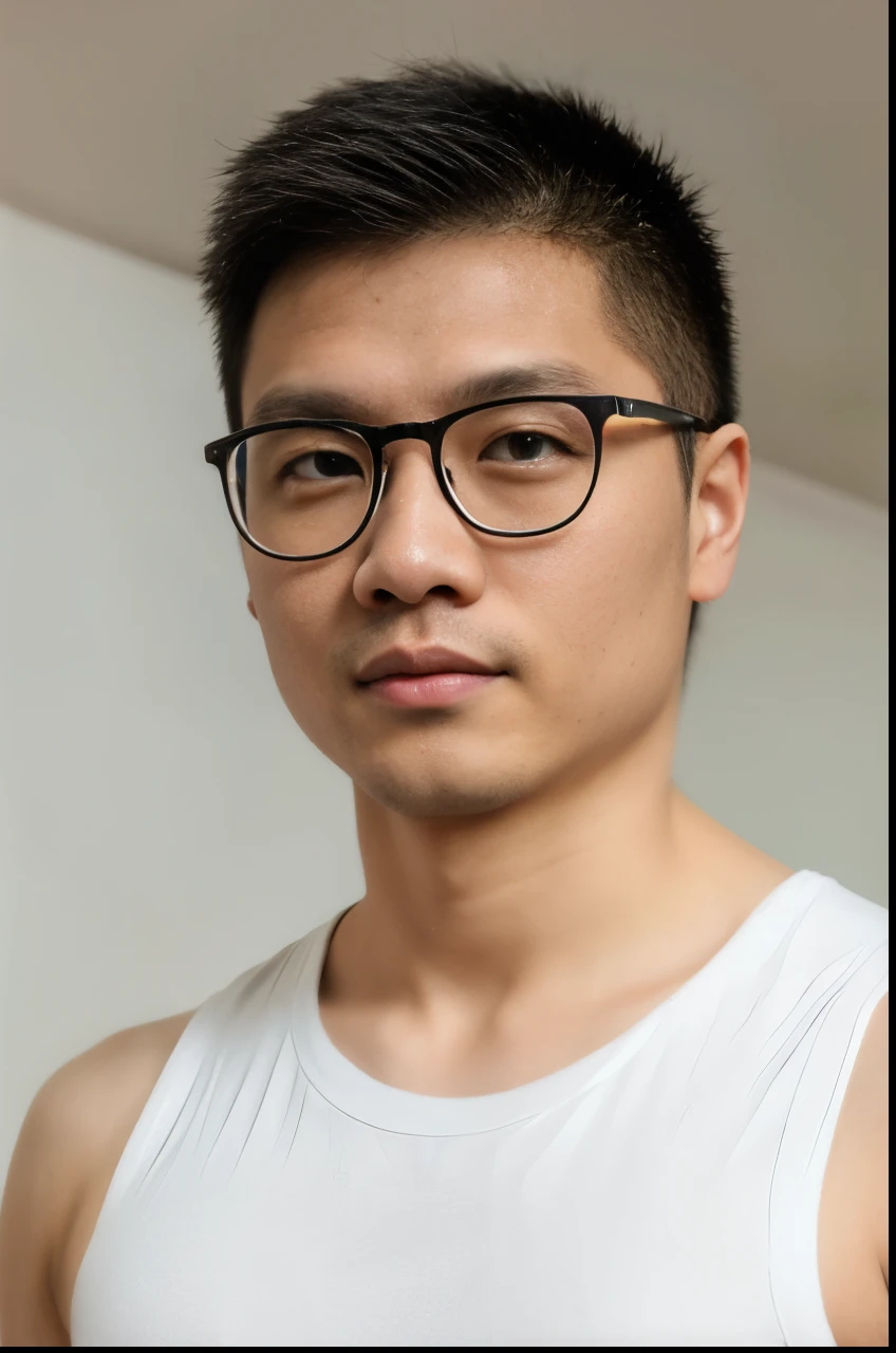Andrew thomas huang, oval face, eyeglasses, net muscular