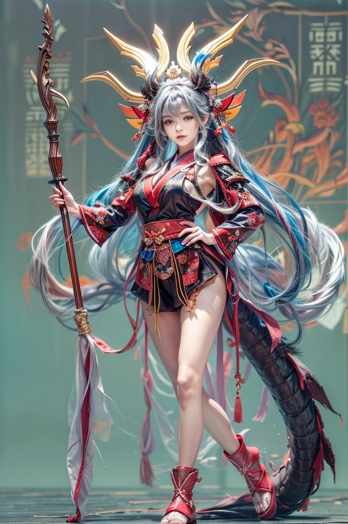 (Photoreal Stick:1.4, masutepiece:1..3, 8K), top-quality, ​masterpiece, 超A high resolution, Perfect dynamic composition, Professional camera work, Grow Light Effect, Mystical portrait, Cinematic Light, Highly detailed skin and facial texture:1.3, The ultra-detailliert, A detailed eye, (Siva, Ifrit, Odin, The dragon, holding an cane), (myterious:1.3, Fanciful:1.2, tradition:1.2, majestueux:1.2), 1girl in, 25-years old, cute and sexy slim goddess, Fair skin, (Enraptured look:0.9, Totally captivates you:1.0), (japanese miko costume:1.3), (voluptuous breasts:0.9), (Backshots, Calm pose), (Beautiful blue eyes, Eyes that feel beautiful eros:0.85), Sexy face:0.4, (A mouthfeel that feels beautiful eros:0.85), ((Too cute beauty:0.9)), Detailed limbs, Fantastic background