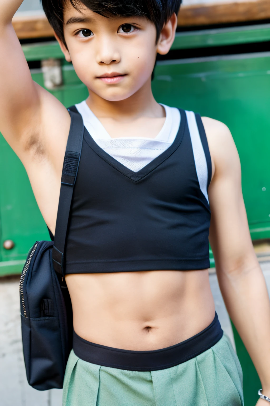 Elementary school boys Tank tops Raise both hands 5man armpit hair leg hair focus