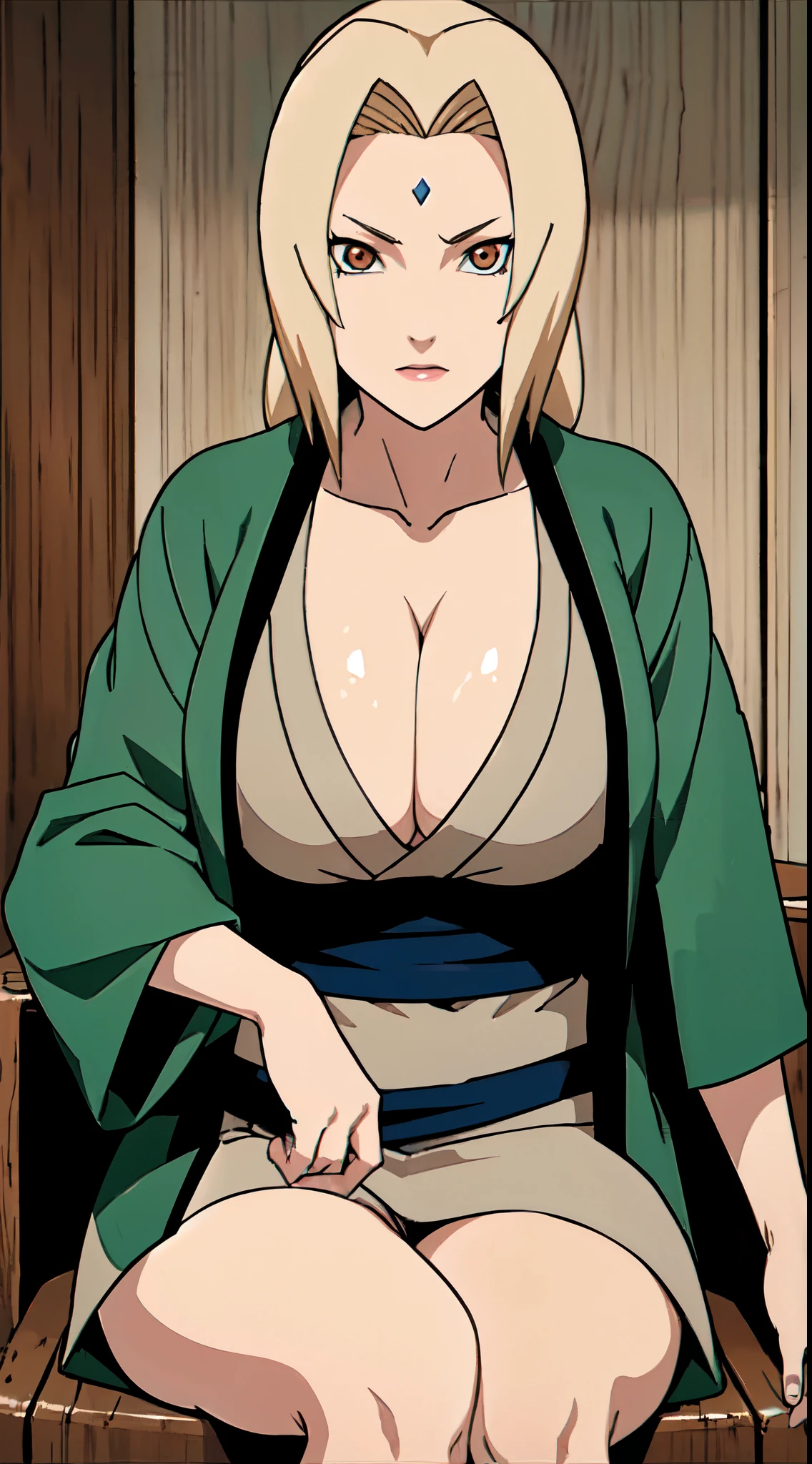 tmasterpiece,Best quality,actual, Sharpness,Senju Tsunade,sit on chair,Very gigantic），Half a body