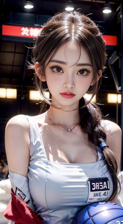 (RAW Photos,4K,tmasterpiece,hight resolution,very intricate)(realisticlying:1.4),basketball hagar body esbian、Wink、ssmile、Japan's bright red uniform、Basketball court、Basketball Goals、audience、spot light、illuminating、players、stadio、Having a Basketball、The best smile、Delicate girl illuminating facial features in a movie
1 Girls, single focus, Summer noon,(styles\),White skin,(Bigchest,cleavage), (Best Quality), (hight resolution), (extremely delicate and beautiful),,(Beautiful 8k face),(Brown eyes),(ulzzang-6500:1.0),(Solo),(sideways Facing),(Spectators),(Large breasts),(nffsw),frontage,(Side), ,(Basketball sportswear),((Playing Basketball)),((Gymnasium)),((velocity)),(reality),(chiayi:1.5), closeup cleavage, tmasterpiece, best qualtiy, RAW photogr, realisticlying, faces, Lady, adolable, long beautiful hair,poneyTail、 depth of fields, hight resolution, ultra - detailed, finedetail, Very detailed, extremely detailed eye and face, Sharp pupils, realisitic, tack sharp focus, cinmatic lighting