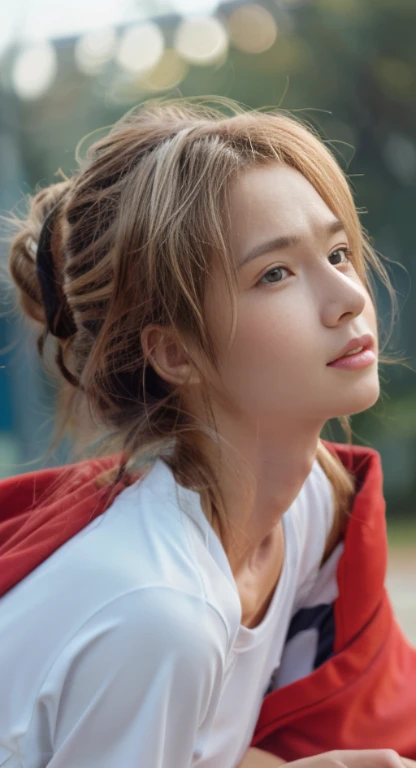(RAW Photos,4K,tmasterpiece,hight resolution,very intricate)(realisticlying:1.4),basketball hagar body esbian、Wink、ssmile、Japan's bright red uniform、Basketball court、Basketball Goals、audience、spot light、illuminating、players、stadio、Having a Basketball、The best smile、Delicate girl illuminating facial features in a movie
1 Girls, single focus, Summer noon,(styles\),White skin,(Bigchest,cleavage), (Best Quality), (hight resolution), (extremely delicate and beautiful),,(Beautiful 8k face),(Brown eyes),(ulzzang-6500:1.0),(Solo),(sideways Facing),(Spectators),(Large breasts),(nffsw),frontage,(Side), ,(Basketball sportswear),((Playing Basketball)),((Gymnasium)),((velocity)),(reality),(chiayi:1.5), closeup cleavage, tmasterpiece, best qualtiy, RAW photogr, realisticlying, faces, Lady, adolable, long beautiful hair,poneyTail、 depth of fields, hight resolution, ultra - detailed, finedetail, Very detailed, extremely detailed eye and face, Sharp pupils, realisitic, tack sharp focus, cinmatic lighting
