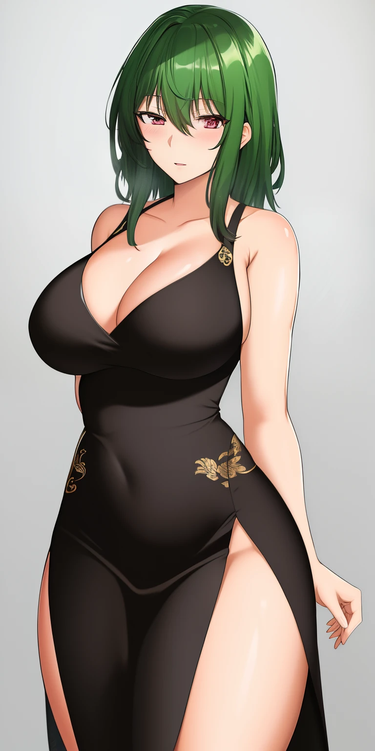 YuukaKazami, standing, solo, large_breasts, black chinadress, masterpiece, best quality, detailed face, detailed eyes, highres,