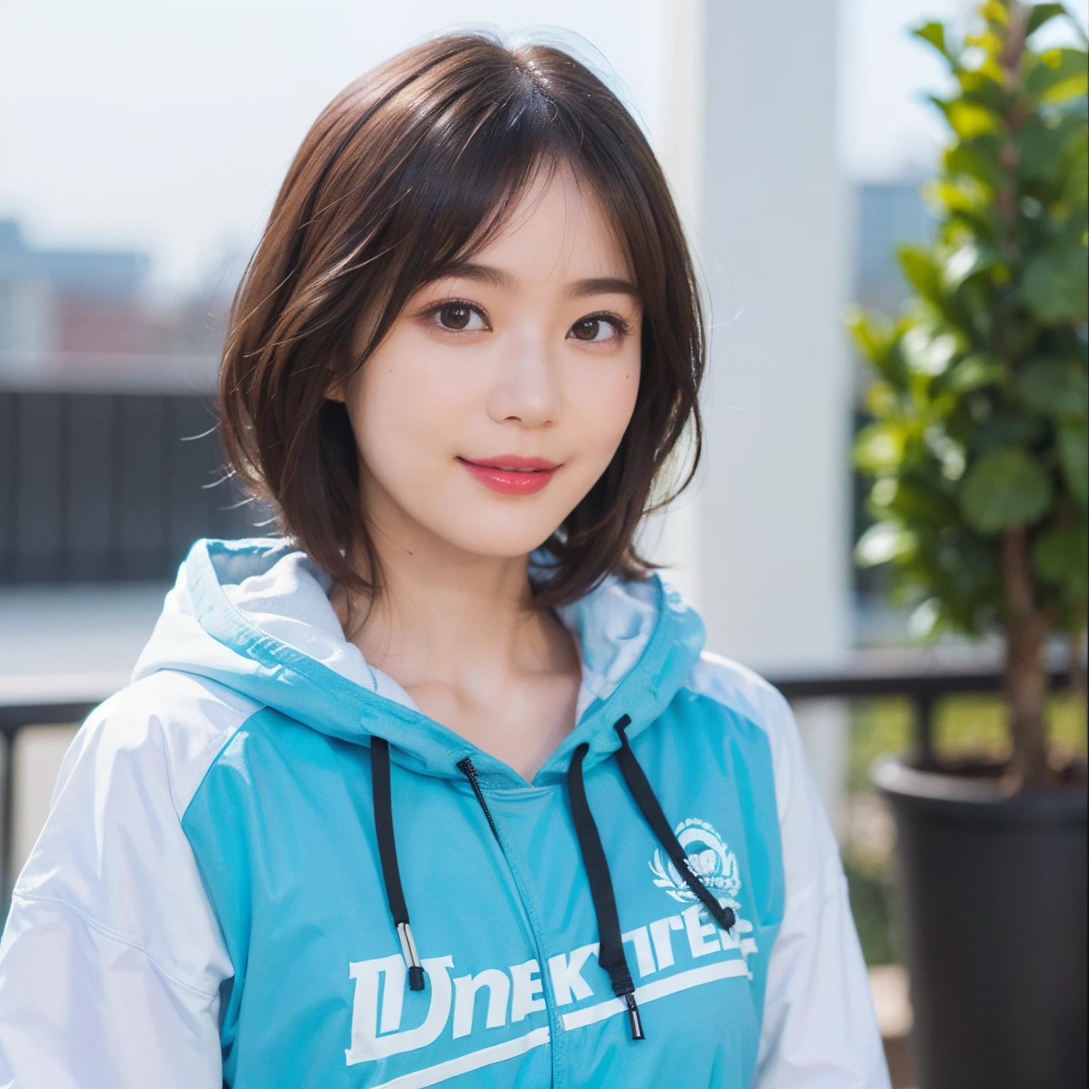132
(a 20 yo woman,Wearing sportswear), (A hyper-realistic), (high-level image quality), ((beautiful hairstyle 46)), ((short-hair:1.46)), (Gentle smile), (breasted:1.46), (lipsticks), (Large room), (florals), (wearing hoodies)