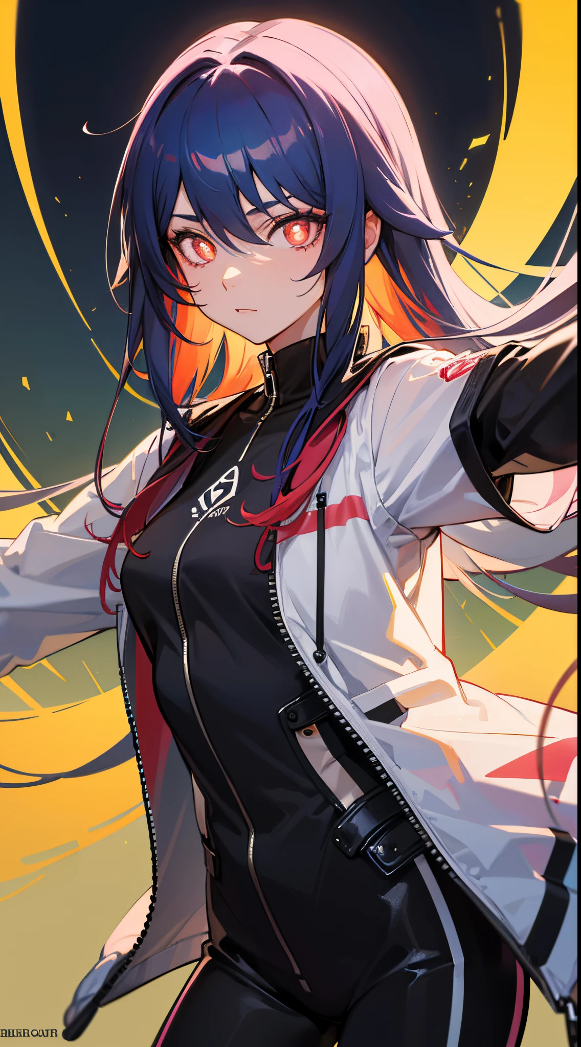 glowing eyes, colourful glowing hair, wearing sci-fi jacket, anime style, high detail, Futurism, glowing light, UHD, retina, masterpiece, ccurate, anatomically correct, textured skin, super detail, high details, high quality, award winning, best quality, highres