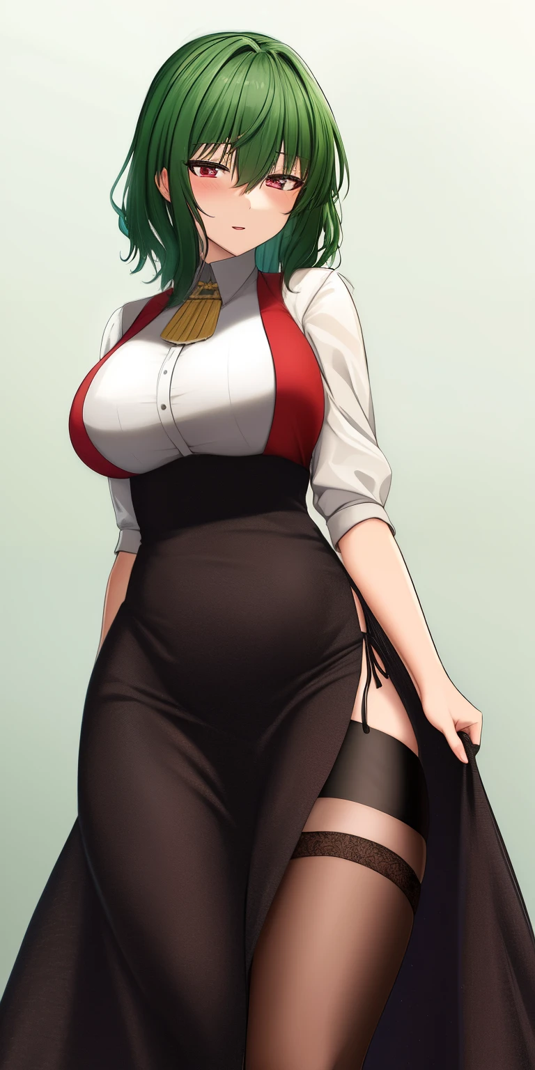 YuukaKazami, standing, solo, large_breasts, black chinadress, masterpiece, best quality, detailed face, detailed eyes, highres,