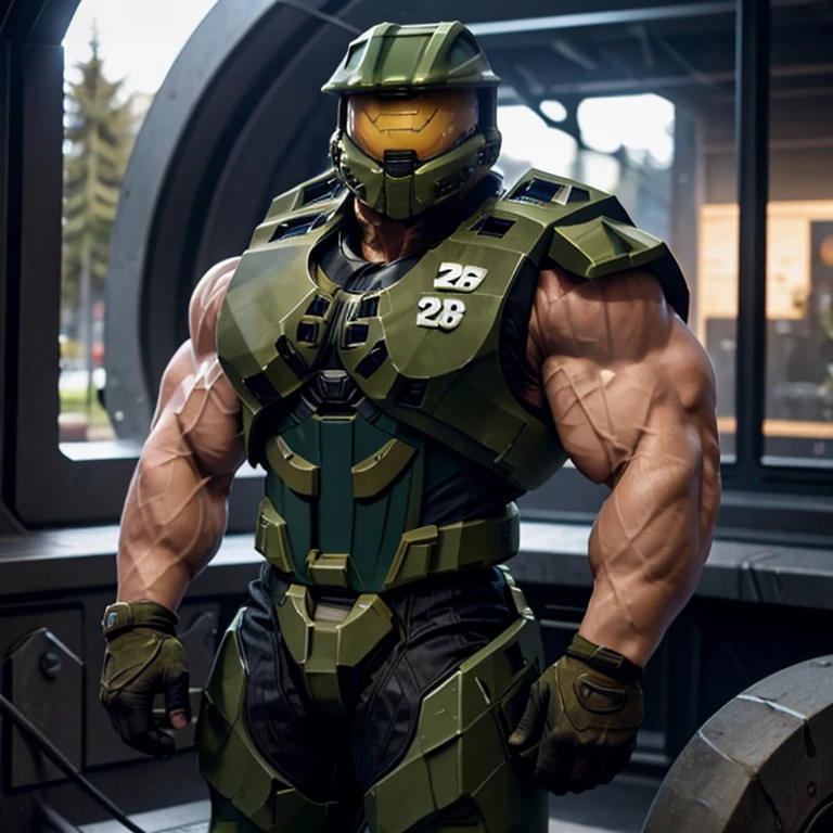 Master Chief, 1 boy, extremely strong muscles，shalloorgeous vest，