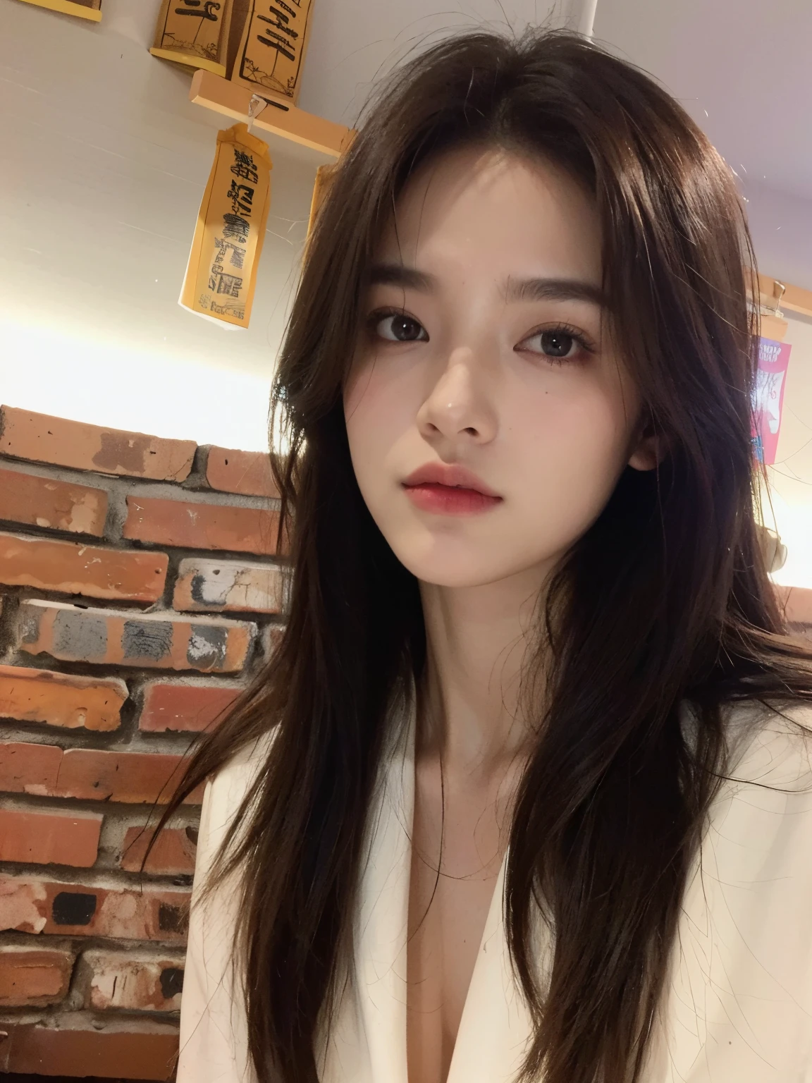 A photograph,((, need, 8K, tmasterpiece:1.3)), 1female,upper body photos,18yr old(photore:1.5),focal:1.2,Slim abs:1.1, ((dark brown hair )), micro-curly hair(White T-beam:1.2), ((sofe:1.3)), Highly Detailed Face and Skin Textur,
