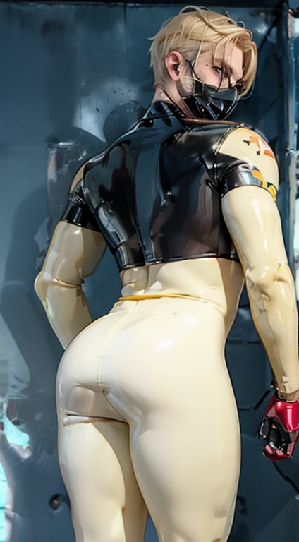 blonde hair male  RUBBER DRONE , tight ass, latex mask