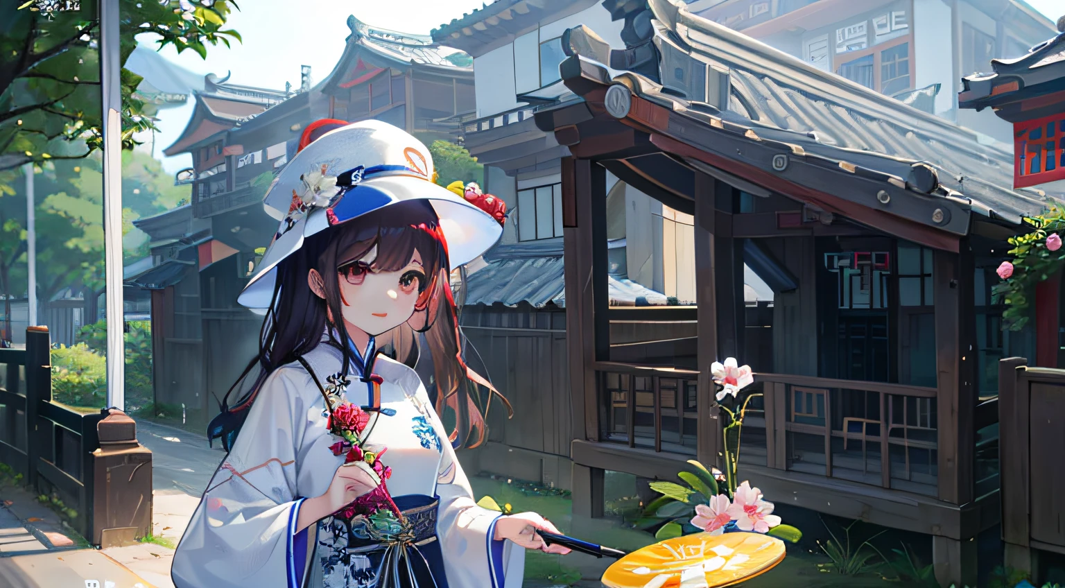 oda&#39;There&#39;s a woman there with a frisbee and a flower, Cover Photo Cuckoo Portrait, zhouzhuang ancient town, Chinese woman, wearing travel hat, xintong chen, sweetheart, no watermark, a young asian woman, xiang duan, no watermark, ChineseGirl, portraitures, qiu fang, Matches ancient Chinese costumes