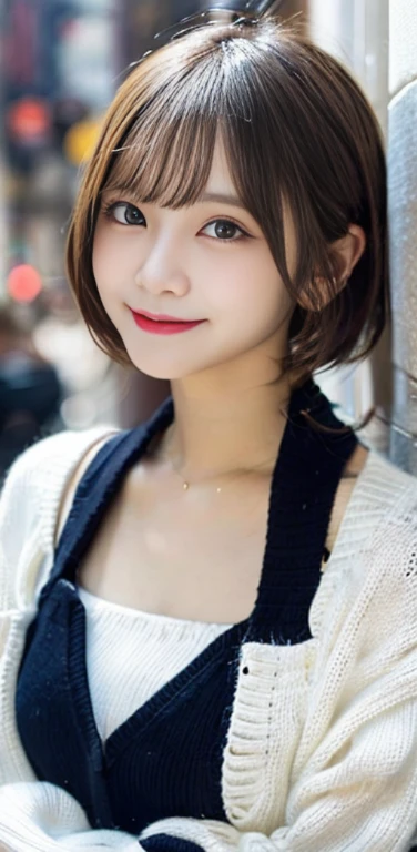 master piece , best quality , woman , bowler hat , bangs , smile , outdoor, extra short hair, sidelocks-hair, cute face,brown eye
