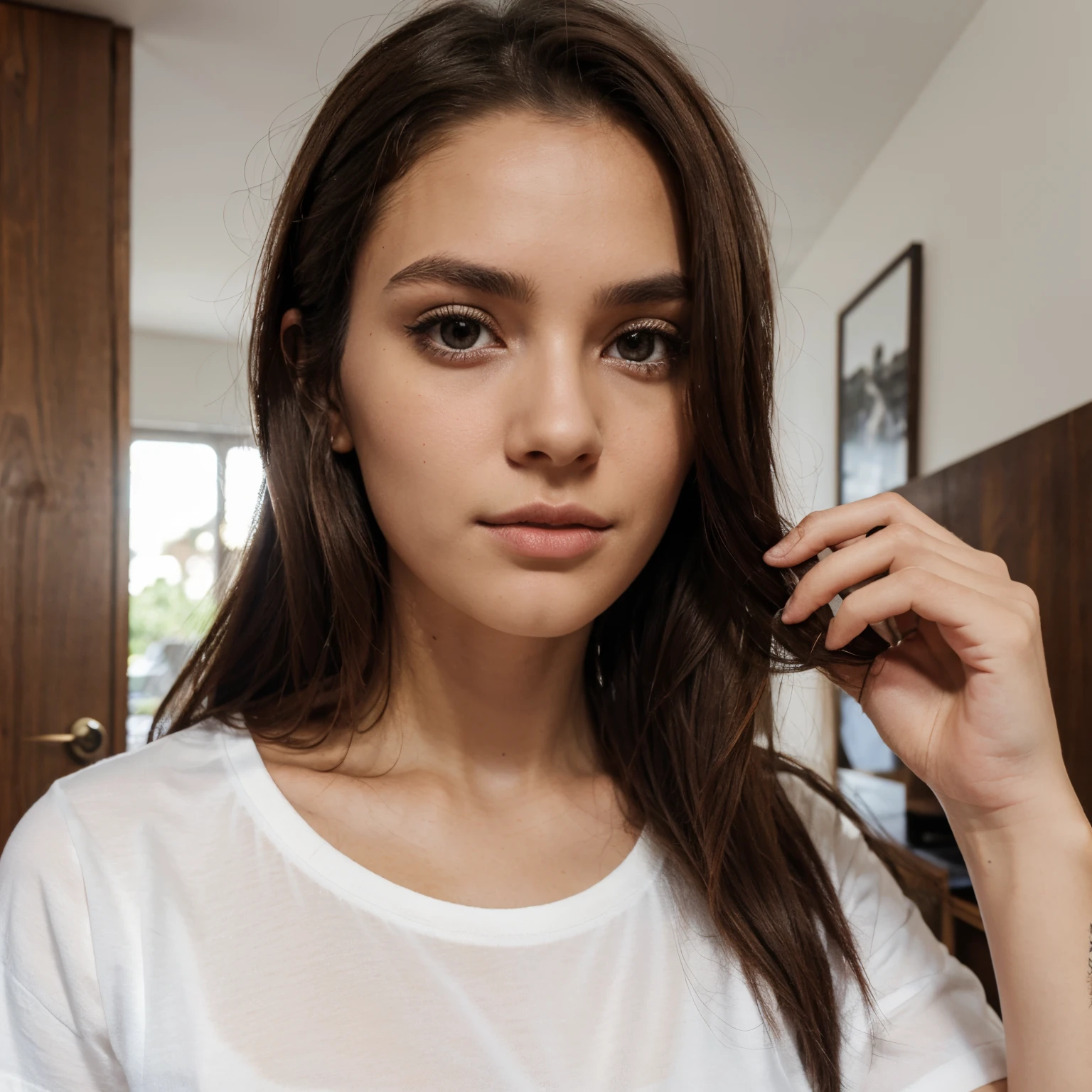 (Best quality, high resolution, ultra-detailed: 1.4), High frame rate, cinematic, a renowned TikTok model, stuns in a pristine white sweatshirt, fashion show ambiance, sophisticated runway background, confident gaze locked onto the camera, (monochromatic: 1.2) color scheme, elegant lighting, dramatic spotlight, chic, trendy fashion, exuding charisma and confidence, close-up shot, fashionable accessories, flawless makeup, natural glowing skin, captivating, masterpiece, (Instagrammable: 1.3).