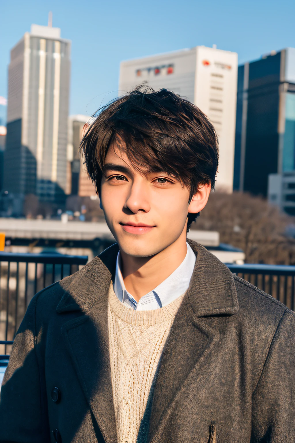 Photorealsitic, 8K full body portrait, a handsome, An 18-year-old man, A charming expression, detailed face details, TOKYOcty, Winters, Shibuya in the background