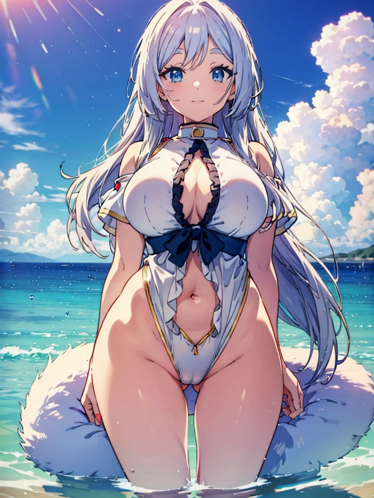 anime illustrated、lewd gal idol、Along the coast、thick thighs、Colossal tits、Plump body、Expose nipple、fullnude、(exposing their genitals)、超A high resolution、Archaic Smile、Close-up of people、spread your legs and butt