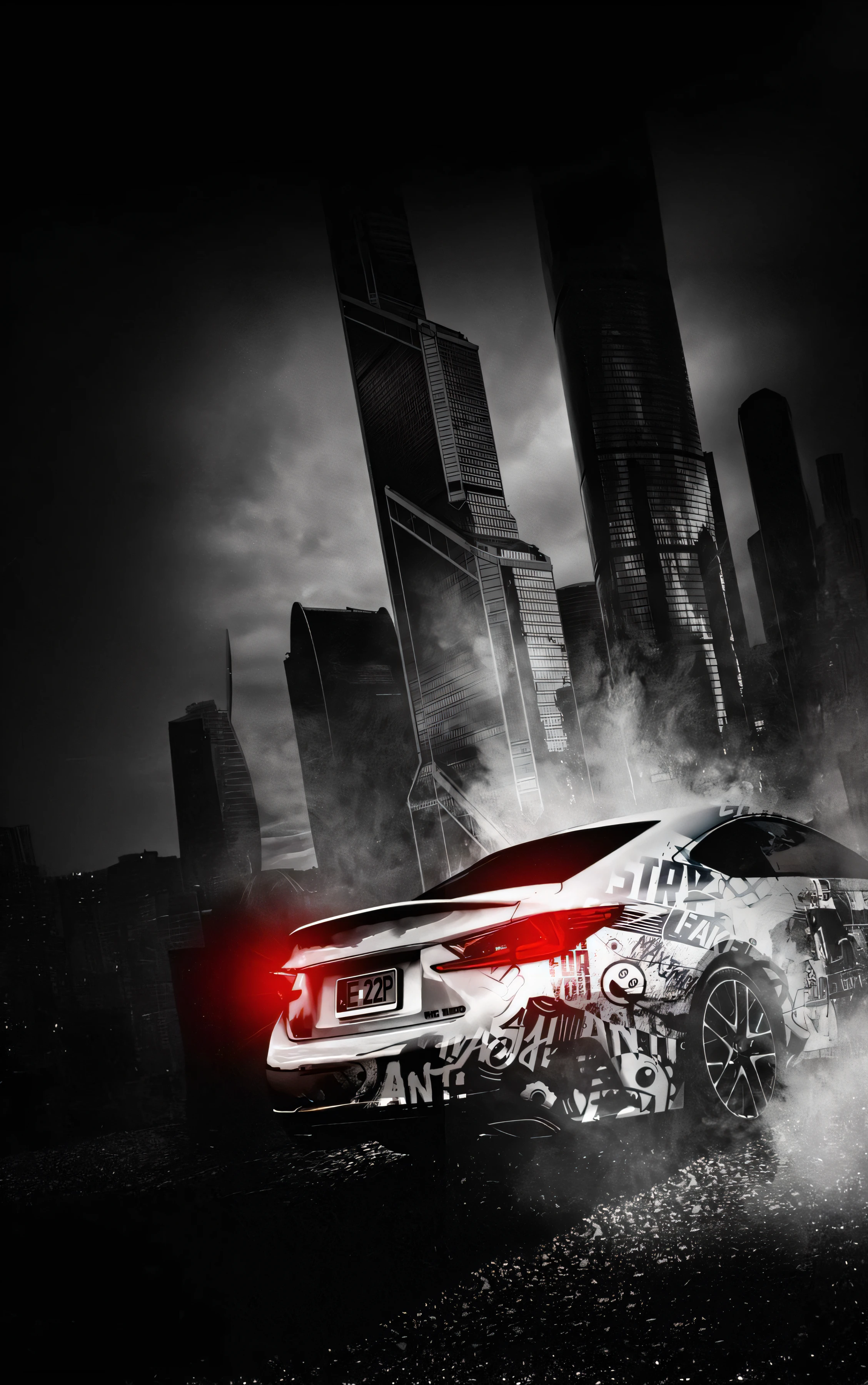 uma foto em preto e branco de um carro com uma luz vermelha acesa, wallpaper mobile, wallpaper mobile, HQ 4K papel de parede do telefone, papel de parede do telefone, papel de parede do telefone hd, papel de parede do iphone, papel de parede do telefone hd, imagem de alta qualidade, cidade + fundo do graffiti, fotografia automotiva, Samurai vinyl wrap, carro cyberpunk, fotografia automotiva, anime car wrap, fundo do telefone, Car photography, paper awesome wallpaper