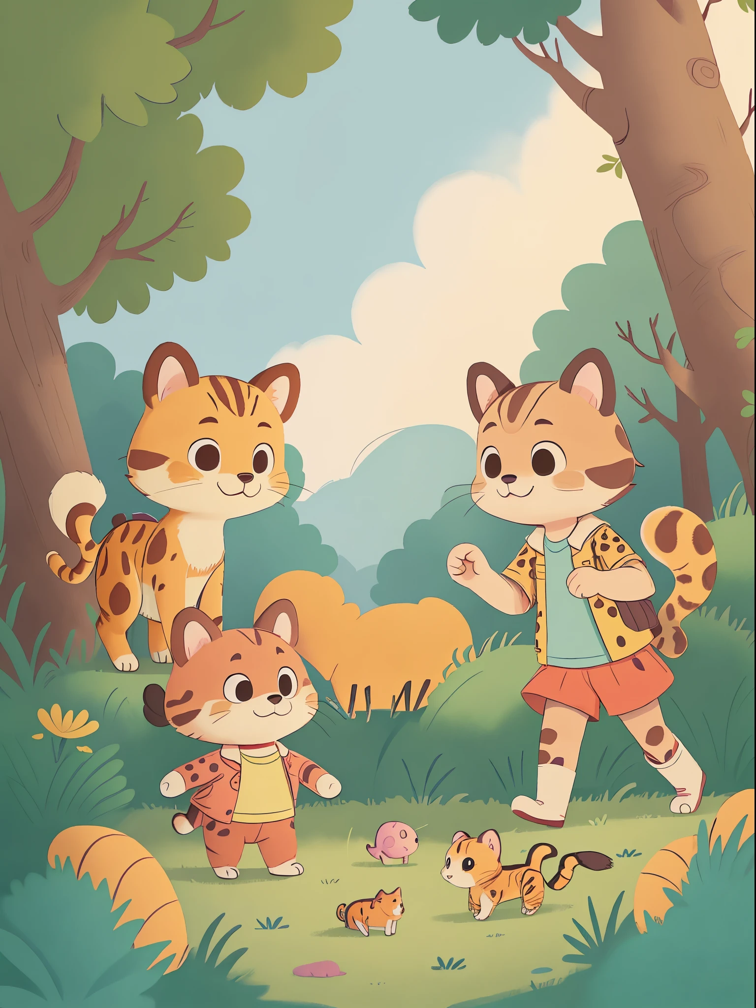 classical animation,Continuous shooting,Cinematic immersion,Sense of story,coloring book,Picture book stories,High saturation color,colorful illustrations,publication,(No children!!!)Polka dot dog and zebra,spotted leopard,Tortoiseshell cat,Let’s dance together on the colorful grass,They chase each other,Showing off one's own unique figure,