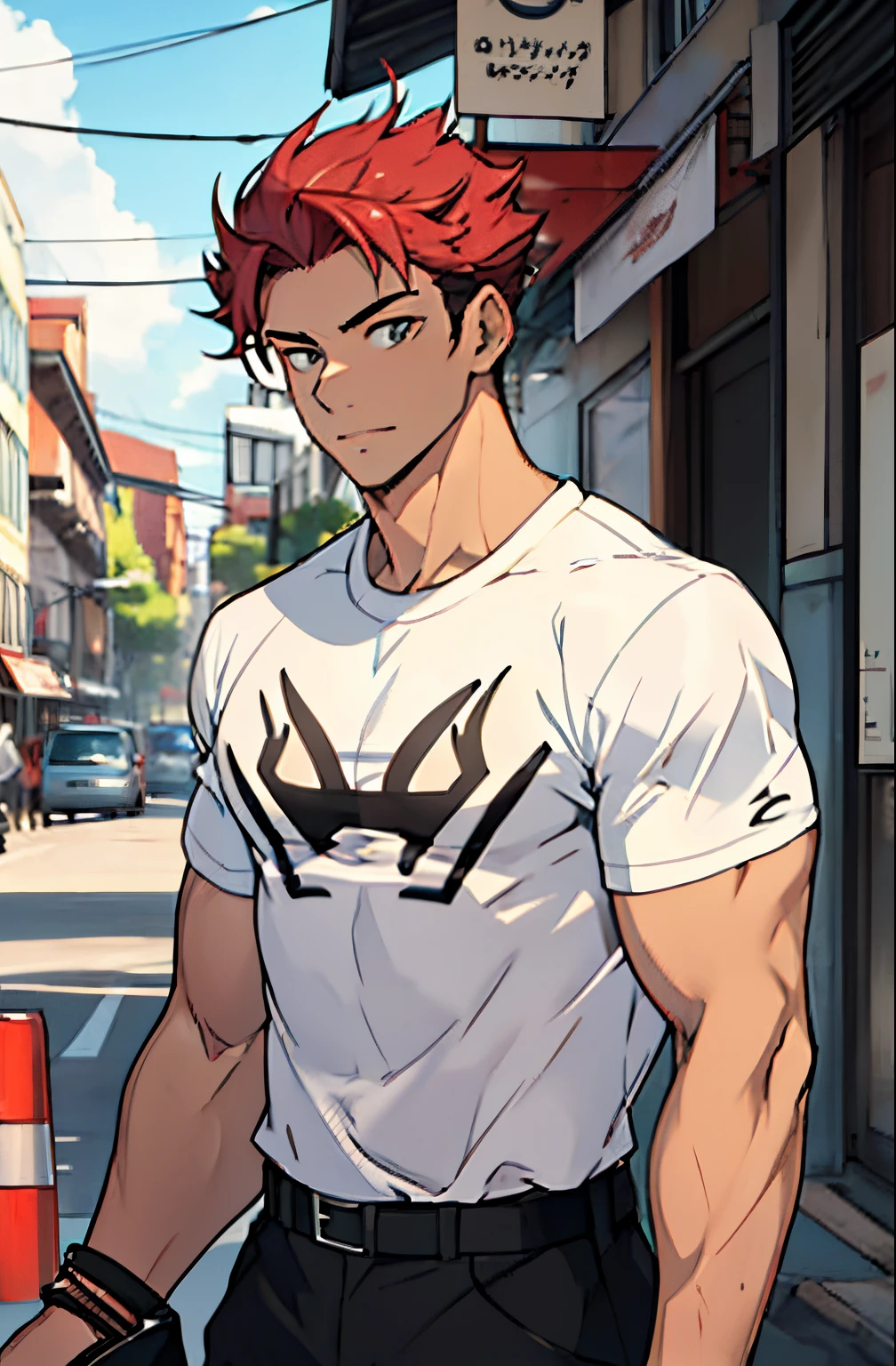 Farmer, white shirt, hirsute, red hair