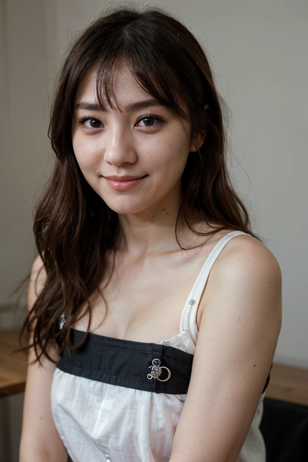 (ultra realistic) cute japanese girl, black hair, happy