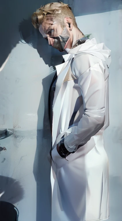 Analog style,whole body,Big Muscle,Big bulge, Transparent raincoat, (((very short hair))), Professional lighting, Professional photography, (actual:1.5),photoactual, Octane Rendering,(hyperactual:1.2),