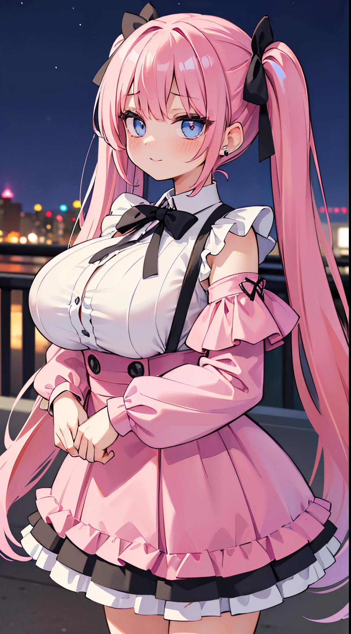 Anime girl with pink hair and a bow in a pink dress - SeaArt AI