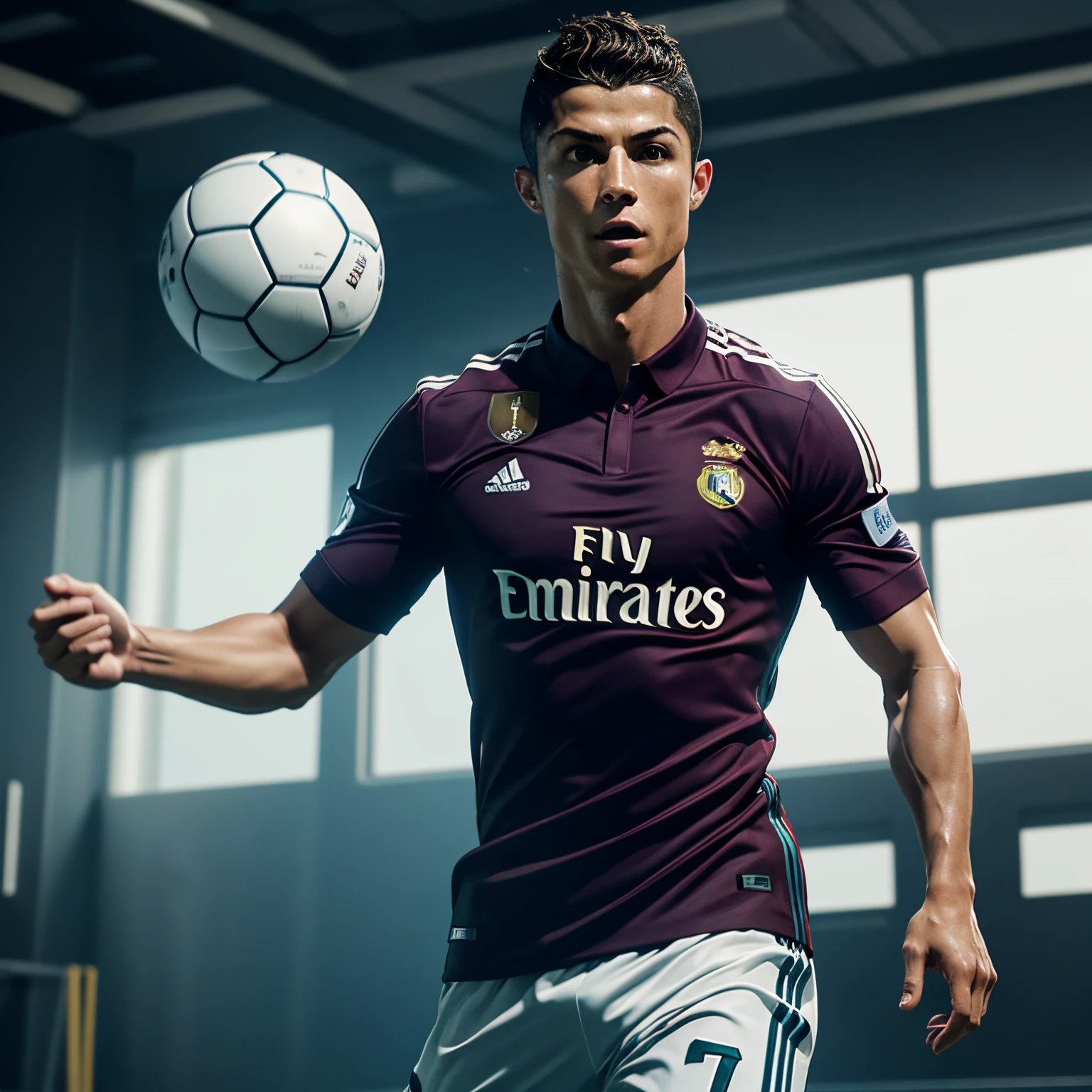 Cristiano Ronaldo shot ball,8k resolution, high VFX CGI vie content, Ultra realistic, and sharp