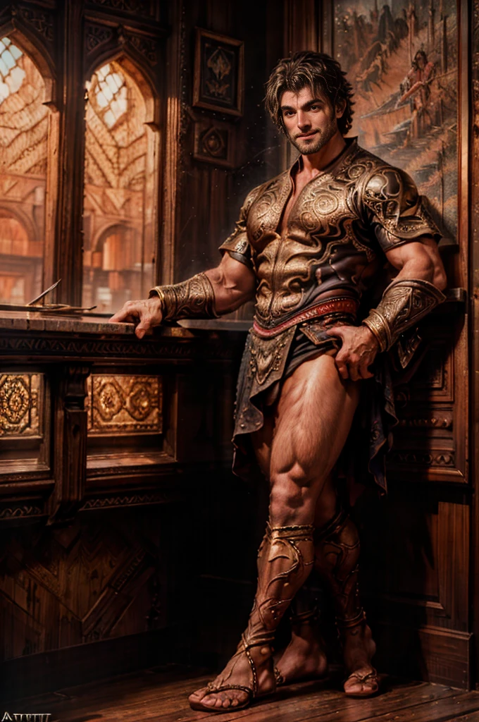 ((masterpiece)), ((a male bullfighter)),((with typical Spanish bullfighter clothes)), ((1 male bullfighter)),1 18 year old boy, ((lascivious full body)), (( beautiful, muscular legs)),
((beauty body,)), top quality、Official Art、great aesthetics:1.2)、best quality, ultra hd, 32k、(Fractal Art:1.3)、
Coloring、but high detailed　((masculine evil villain)), soft smile, Masculine and strong, Smooth expression
a smile　full body shot,　golden light looking at camera, ((in the background bullring in Seville)), Spain, highly detailed,
ultra-realistic, intricate details, painting (Craftsmanship), ((master part, best quality)), ((Cinematic light)),
hyper realistic, fearsome, dark fantasy, epic realistic, art, (HDR:1.5), hyper detailed, (Artee station:1.5),
cinemactic, warm lights, Light Effect, dramatic light, (intricate details:1.1), Complex background,
(Greg Rutkowski:0.8),