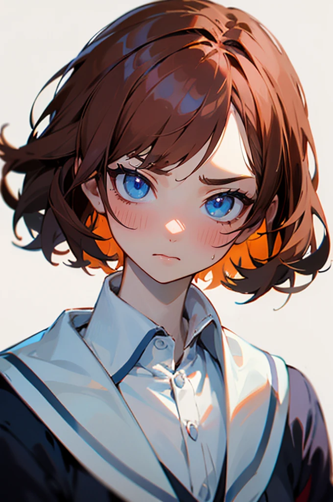 ((masterpiece)), (perfect face), (best quality), Annoyed, blue eyes, blush,