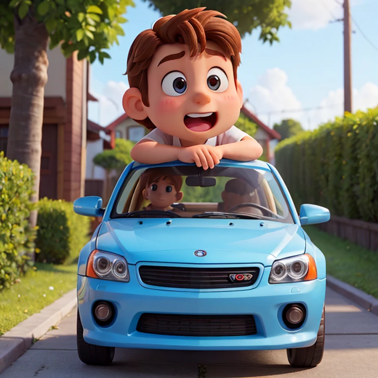 ((best quality)), ((masterpiece)), (detailed), cartoon white toddler boy with brown eyes and short auburn hair wearing a tank top and shorts  washing a car with soap bubbles, movie still, disney pixar movie still, animated film, animated movie, still from a 2015 pixar movie, short curly blonde haired girl, animated movie scene, still from pixar movie, key still, still from the pixar movie, kids movie, still from a pixar movie cartoon little boy