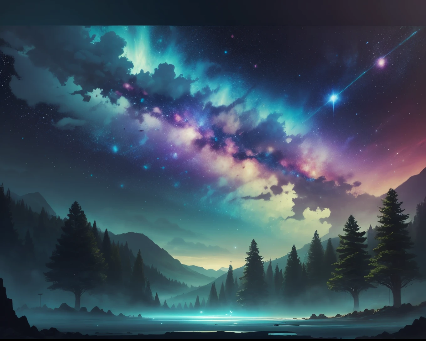 Starry sky, hand-painted, high-definition ,green background --auto --s2