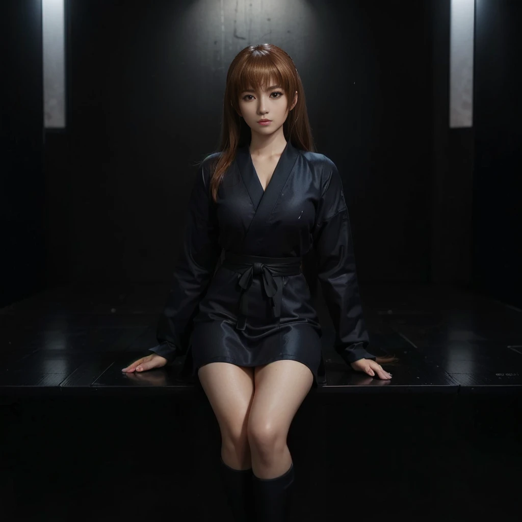 "KASUMI" (best quality,ultra-detalhado,Realistic:1.37), retrato, Detailed eyes and facial features, expression serious, olhos castanhos, textura de pele delicada e suave, Corpo Perfeito, textura ultra realista,