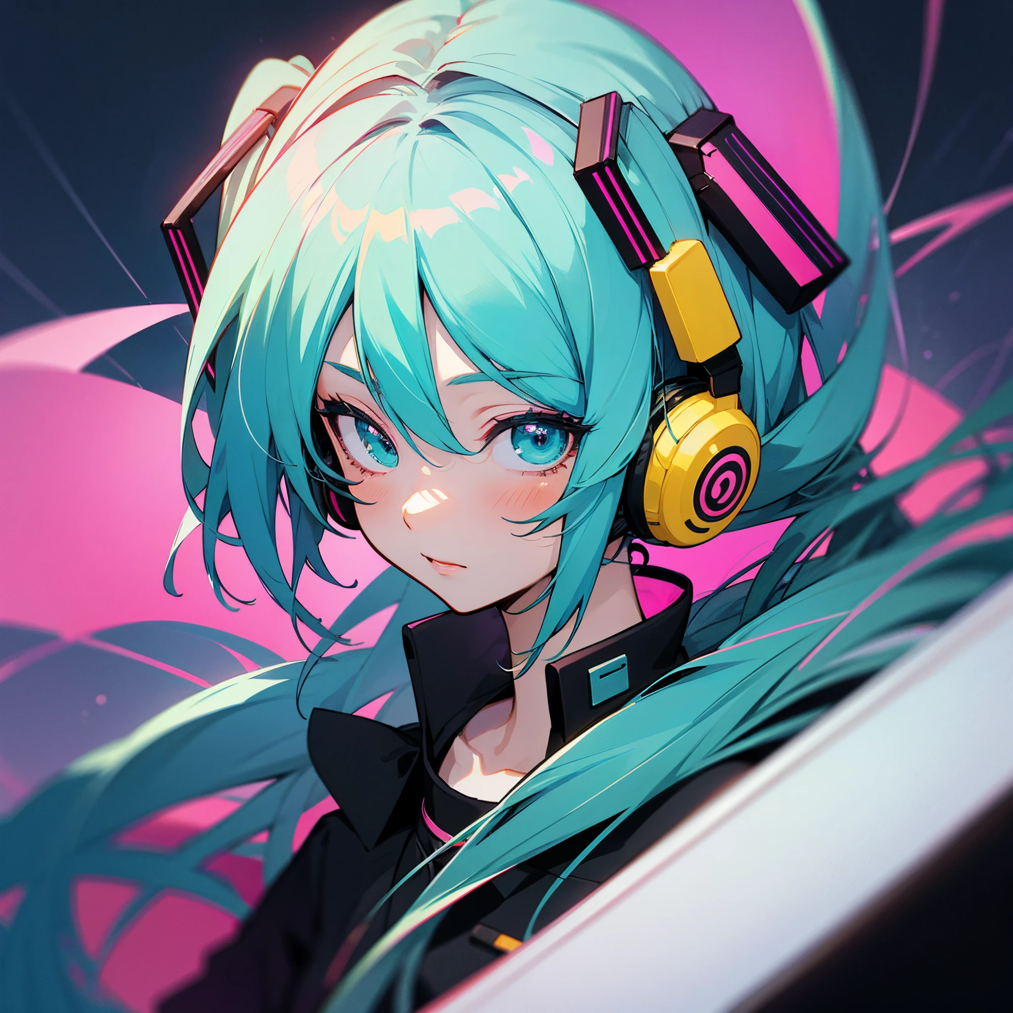 anime girl with green hair and headphones holding a cell phone, an anime drawing inspired by Puru, pixiv contest winner, neoism, anime moe artstyle, mikudayo, nightcore, android heroine, official artwork, high quality anime artstyle, vocaloid, hatsune miku portrait, perfect android girl, anime style 4 k, anime visual of a cute girl
